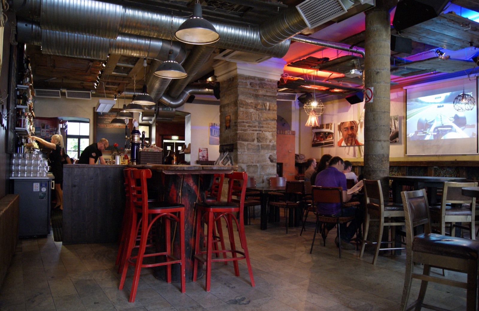 Cozy pub interior with warm lighting